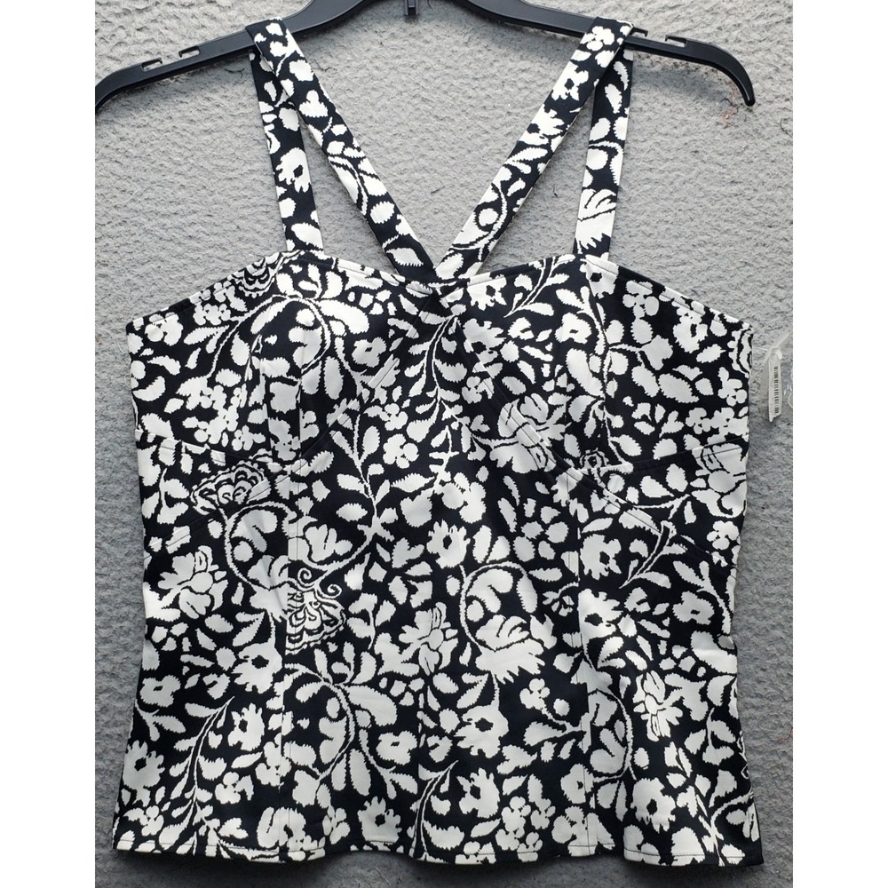White House Black Market Tank Top Women's 12 Multicolor Floral V-Neck Back Zip‎